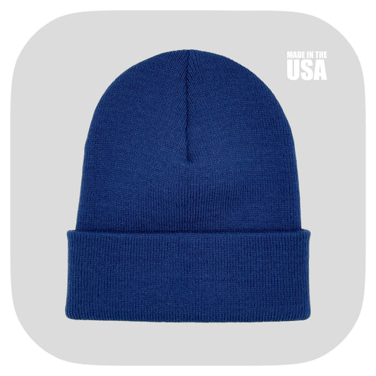 Blank Beanie Factory Cuffed Winter Hat, Wholesale price, Premium Quality, Blue, Made in U.S.A - The Beanie Factory