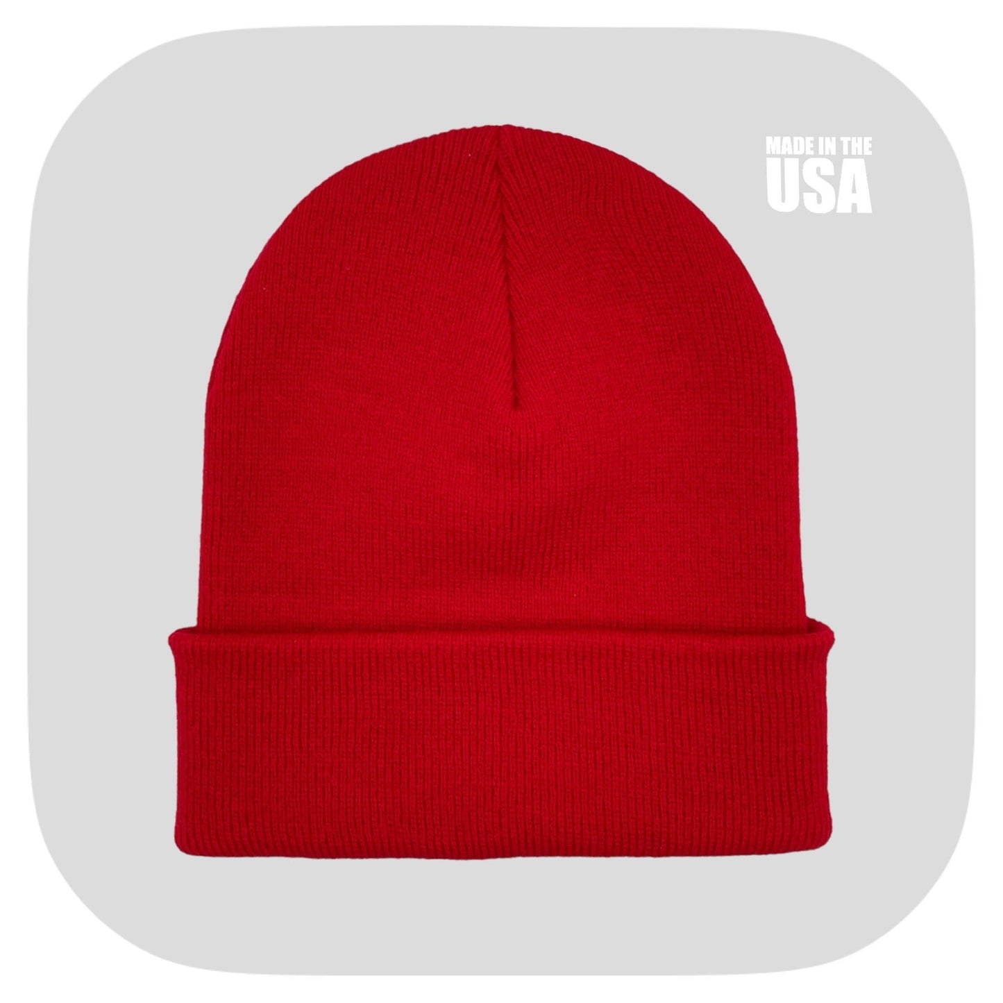 Blank Beanie Factory Cuffed Winter Hat, Wholesale price, Premium Quality, Red, Made in U.S.A - The Beanie Factory