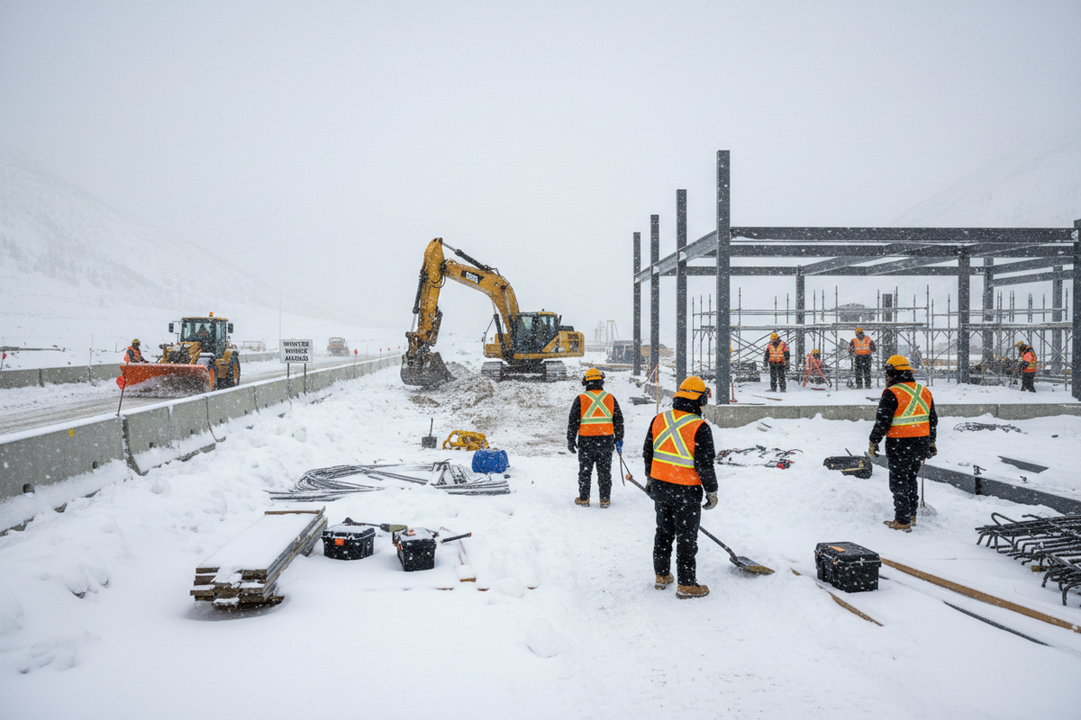 construction crew in snow 
