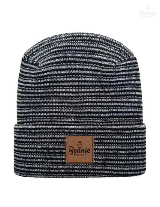 Cuffed Beanie - Circular knit  Winter Hat - H-Stitch - Contrast - Black / Gray The Beanie Factory Custom, Personlize 
