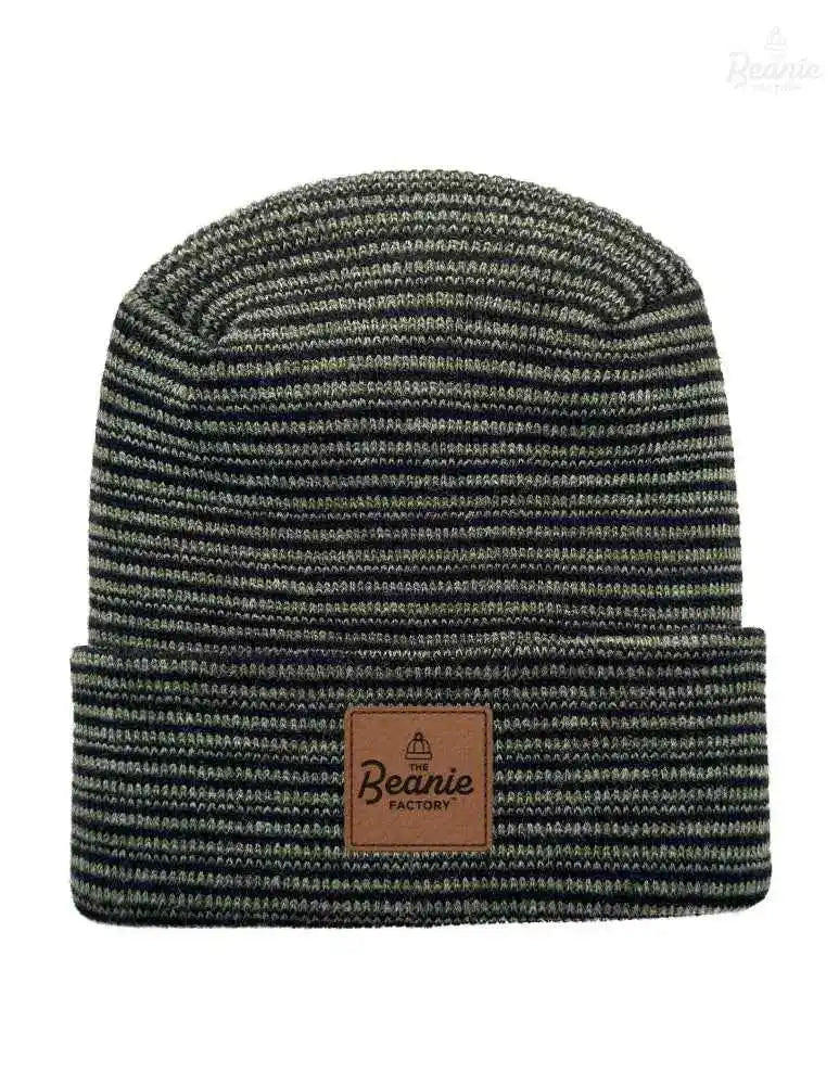 Cuffed Beanie - Circular knit  Winter Hat - H-Stitch - Contrast - Black / Green The Beanie Factory Custom, Personlize 
