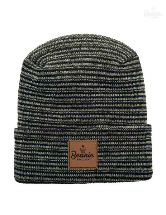 Cuffed Beanie - Circular knit  Winter Hat - H-Stitch - Contrast - Black / Green The Beanie Factory Custom, Personlize 