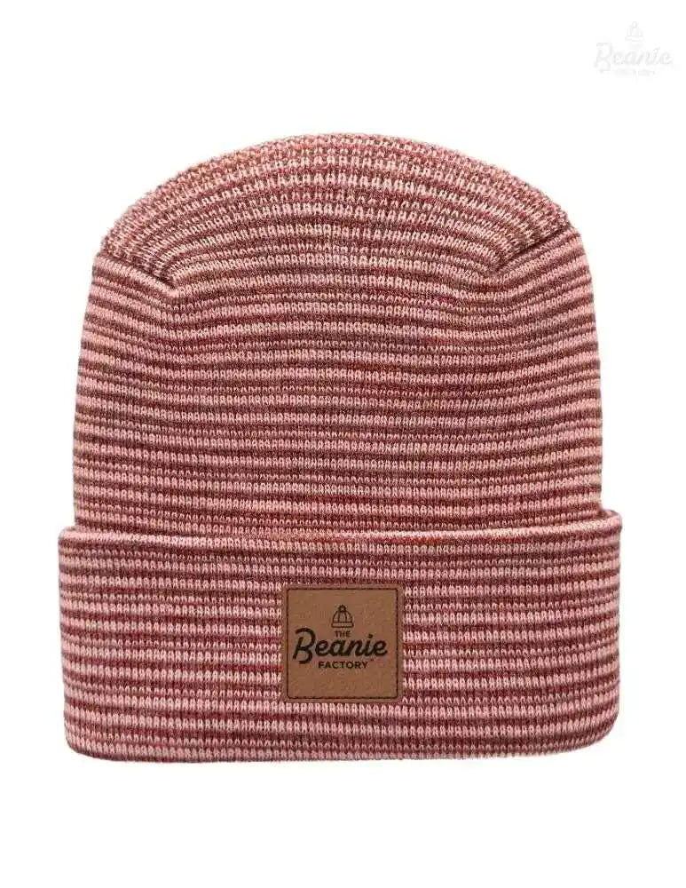 Cuffed Beanie - Circular knit  Winter Hat - H-Stitch - Contrast - Burgundy / Pink The Beanie Factory Custom, Personlize 