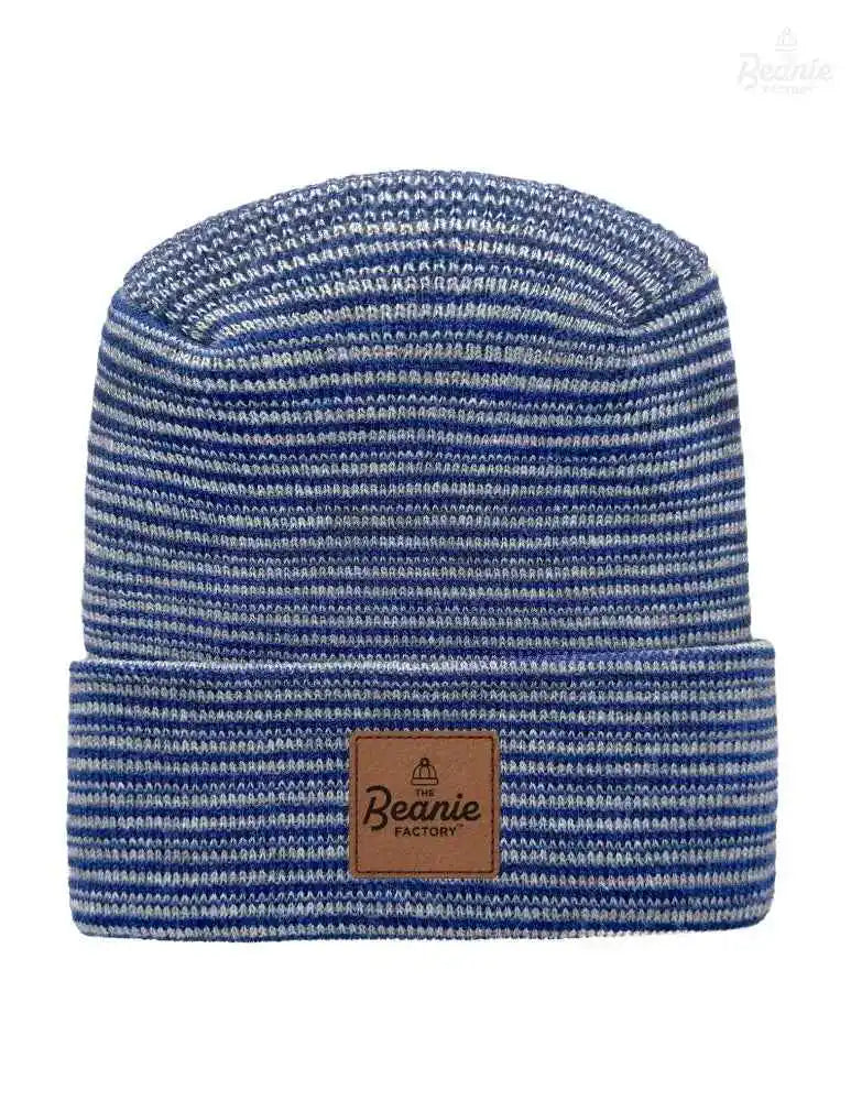 Cuffed Beanie - Circular knit  Winter Hat - H-Stitch - Contrast - Gray / Blue The Beanie Factory Custom, Personlize 