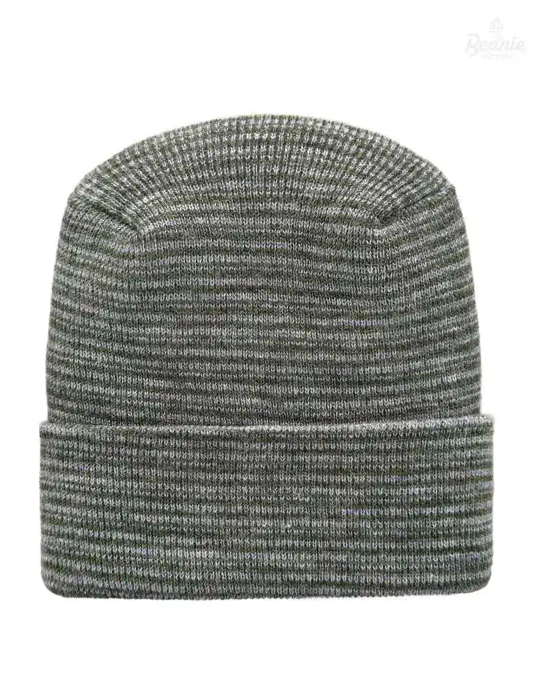 Cuffed Beanie - Circular knit  Winter Hat - H-Stitch - Contrast - Gray / Green The Beanie Factory Custom, Personlize 
