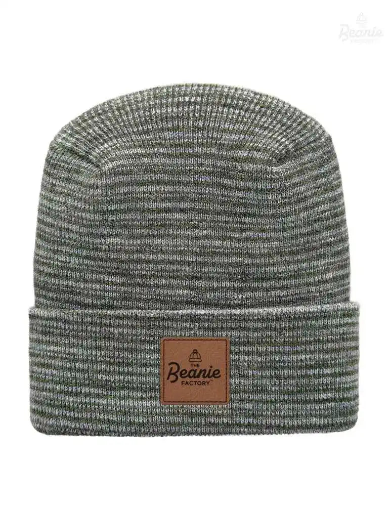 Cuffed Beanie - Circular knit  Winter Hat - H-Stitch - Contrast - Gray / Green The Beanie Factory Custom, Personlize 