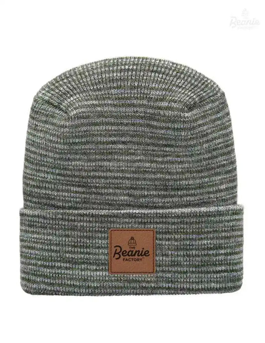 Cuffed Beanie - Circular knit  Winter Hat - H-Stitch - Contrast - Gray / Green The Beanie Factory Custom, Personlize 