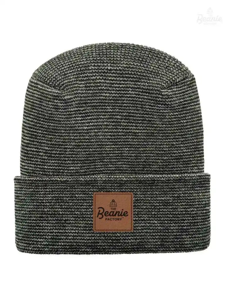 Cuffed Beanie - Circular knit  Winter Hat - H-Stitch - Fusion - Black / Green The Beanie Factory Custom, Personlize 