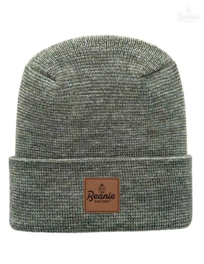 Cuffed Beanie - Circular knit  Winter Hat - H-Stitch - Fusion - Gray / Green The Beanie Factory Custom, Personlize 