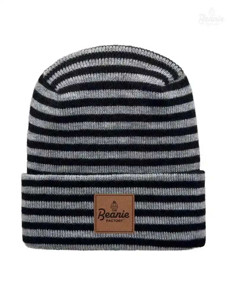 Cuffed Beanie - Circular knit  Winter Hat - H-Stitch - Roro - Black / Gray The Beanie Factory Custom, Personlize 