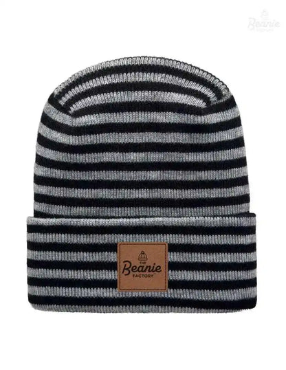 Cuffed Beanie - Circular knit  Winter Hat - H-Stitch - Roro - Black / Gray The Beanie Factory Custom, Personlize 