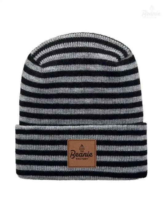Cuffed Beanie - Circular knit  Winter Hat - H-Stitch - Roro - Black / Gray The Beanie Factory Custom, Personlize 