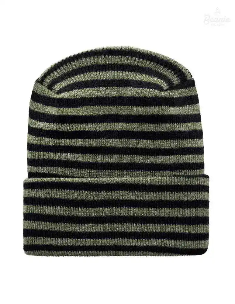 Cuffed Beanie - Circular knit  Winter Hat - H-Stitch - Roro - Black / Green The Beanie Factory Custom, Personlize 