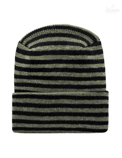 Cuffed Beanie - Circular knit  Winter Hat - H-Stitch - Roro - Black / Green The Beanie Factory Custom, Personlize 