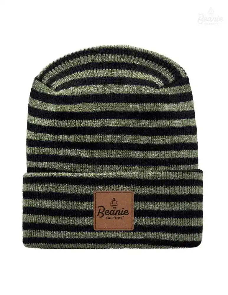 Cuffed Beanie - Circular knit  Winter Hat - H-Stitch - Roro - Black / Green The Beanie Factory Custom, Personlize 