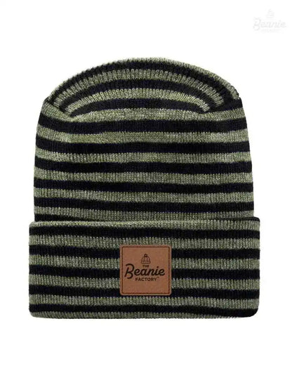 Cuffed Beanie - Circular knit  Winter Hat - H-Stitch - Roro - Black / Green The Beanie Factory Custom, Personlize 