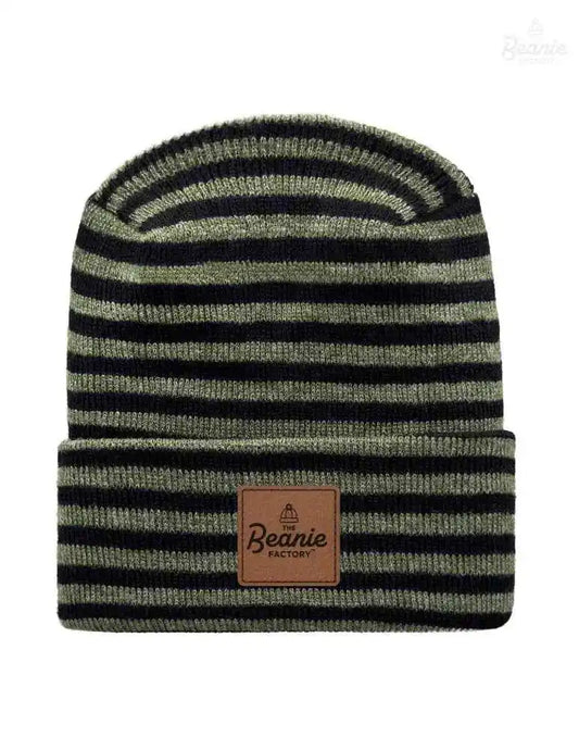Cuffed Beanie - Circular knit  Winter Hat - H-Stitch - Roro - Black / Green The Beanie Factory Custom, Personlize 