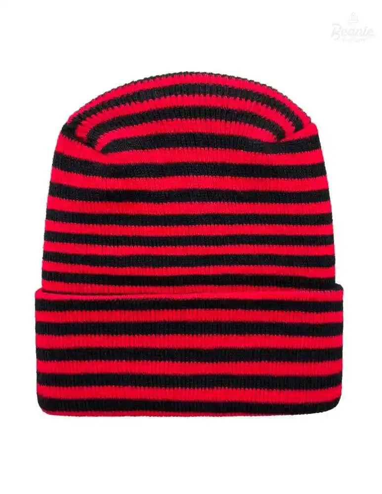 Cuffed Beanie - Circular knit  Winter Hat - H-Stitch - Roro - Black / Red The Beanie Factory Custom, Personlize 