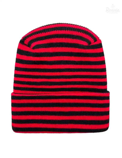 Cuffed Beanie - Circular knit  Winter Hat - H-Stitch - Roro - Black / Red The Beanie Factory Custom, Personlize 