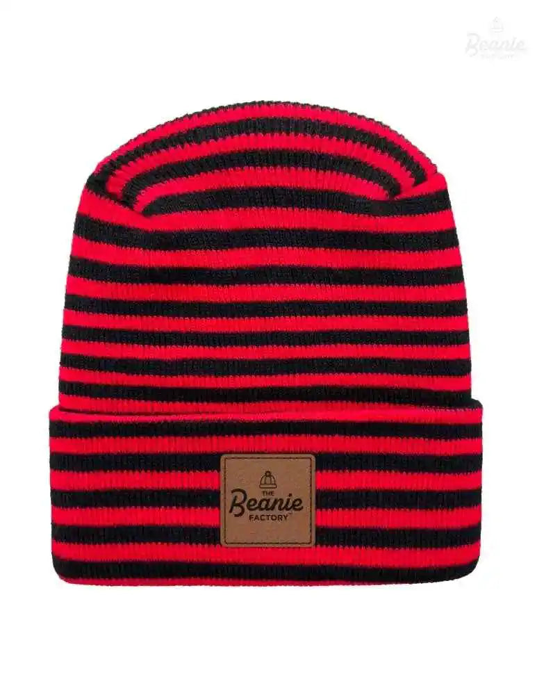 Cuffed Beanie - Circular knit  Winter Hat - H-Stitch - Roro - Black / Red The Beanie Factory Custom, Personlize 