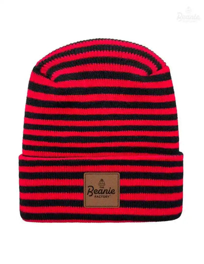 Cuffed Beanie - Circular knit  Winter Hat - H-Stitch - Roro - Black / Red The Beanie Factory Custom, Personlize 