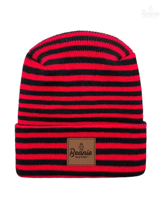 Cuffed Beanie - Circular knit  Winter Hat - H-Stitch - Roro - Black / Red The Beanie Factory Custom, Personlize 