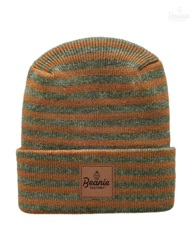 Cuffed Beanie - Circular knit  Winter Hat - H-Stitch - Roro - Brown / Green The Beanie Factory Custom, Personlize 