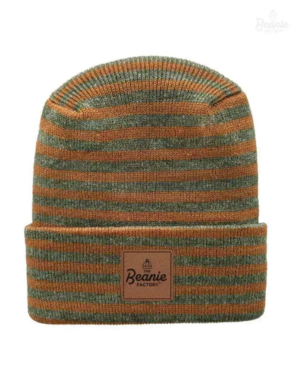 Cuffed Beanie - Circular knit  Winter Hat - H-Stitch - Roro - Brown / Green The Beanie Factory Custom, Personlize 