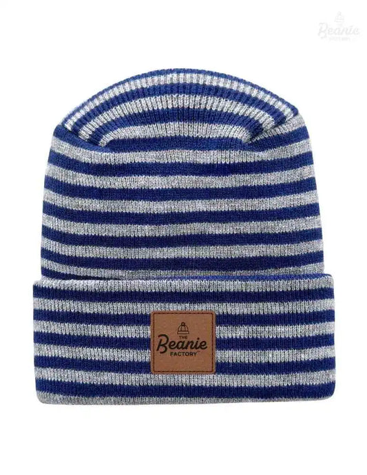 Cuffed Beanie - Circular knit  Winter Hat - H-Stitch - Roro - Gray / Blue The Beanie Factory Custom, Personlize 