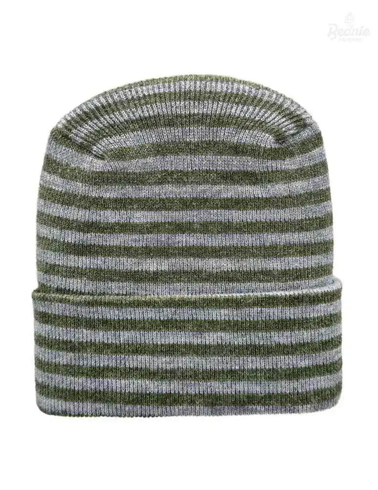 Cuffed Beanie - Circular knit  Winter Hat - H-Stitch - Roro - Gray / Green The Beanie Factory Custom, Personlize 
