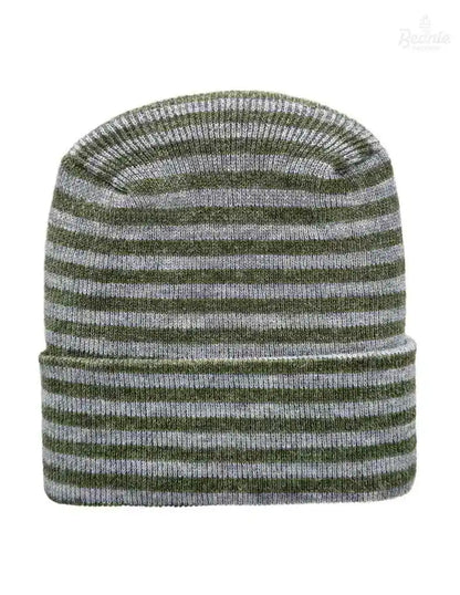 Cuffed Beanie - Circular knit  Winter Hat - H-Stitch - Roro - Gray / Green The Beanie Factory Custom, Personlize 