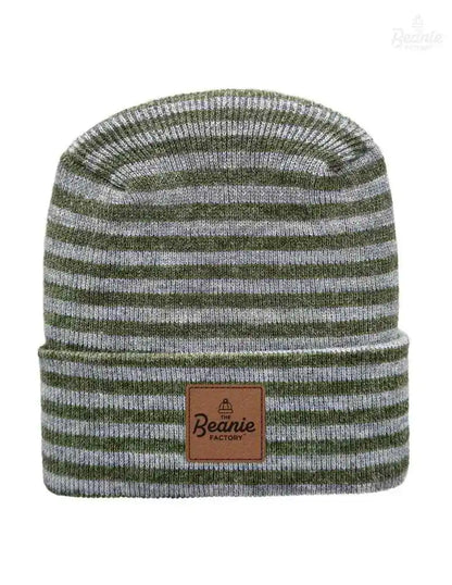 Cuffed Beanie - Circular knit  Winter Hat - H-Stitch - Roro - Gray / Green The Beanie Factory Custom, Personlize 