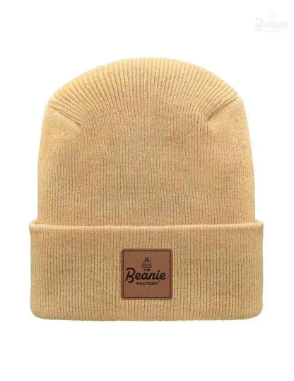 Cuffed Beanie - Circular knit  Winter Hat - H-Stitch - Solid - Beige The Beanie Factory Custom, Personlize 