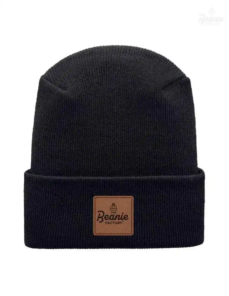 Cuffed Beanie - Circular knit  Winter Hat - H-Stitch - Solid - Black The Beanie Factory Custom, Personlize 