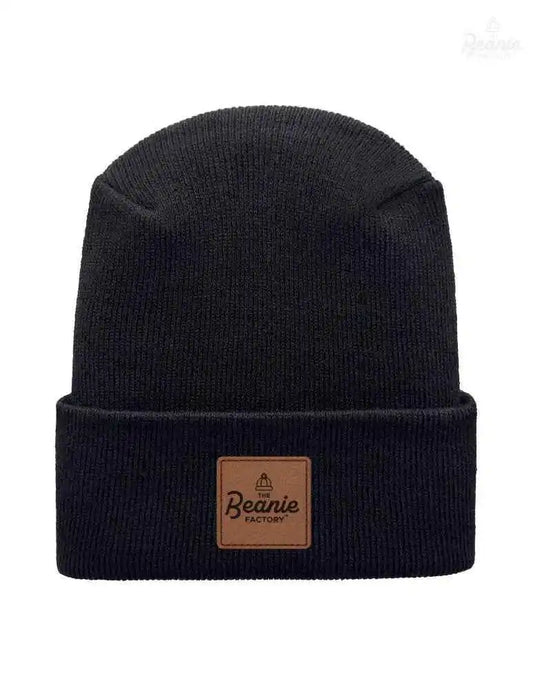 Cuffed Beanie - Circular knit  Winter Hat - H-Stitch - Solid - Black The Beanie Factory Custom, Personlize 