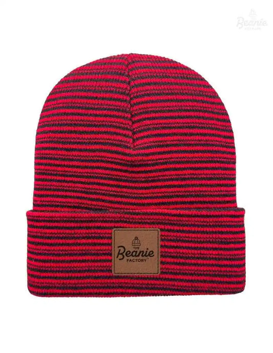 Cuffed Beanie - Circular knit  Winter Hat - Traditional - Contrast - Black / Red The Beanie Factory Custom, Personlize 