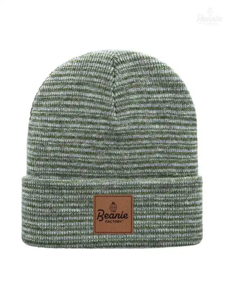Cuffed Beanie - Circular knit  Winter Hat - Traditional - Contrast - Gray / Green The Beanie Factory Custom, Personlize 