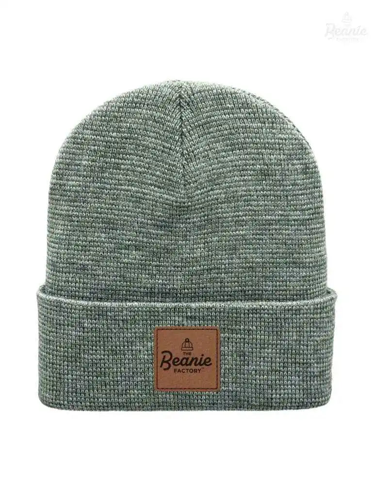 Cuffed Beanie - Circular knit  Winter Hat - Traditional - Fusion - Gray / Green The Beanie Factory Custom, Personlize 