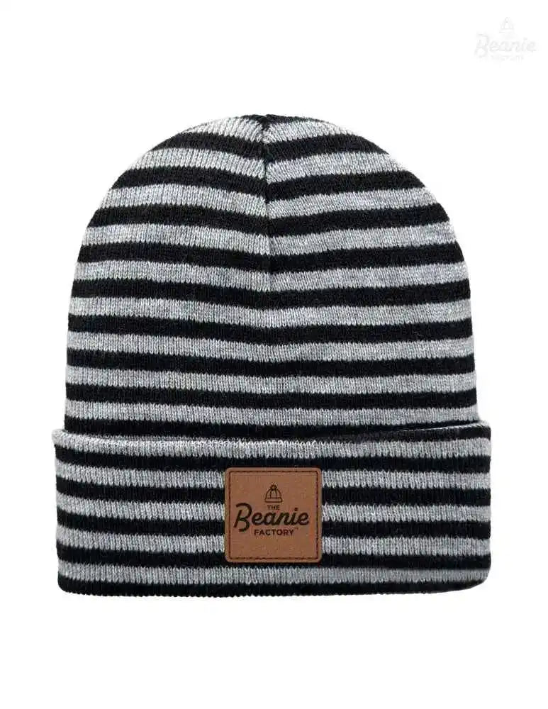 Cuffed Beanie - Circular knit  Winter Hat - Traditional - Roro - Black / Gray The Beanie Factory Custom, Personlize 