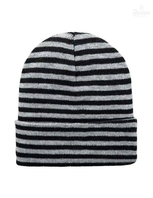 Cuffed Beanie - Circular knit  Winter Hat - Traditional - Roro - Black / Gray The Beanie Factory Custom, Personlize 