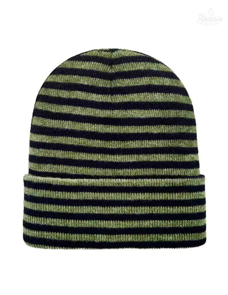 Cuffed Beanie - Circular knit  Winter Hat - Traditional - Roro - Black / Green The Beanie Factory Custom, Personlize 