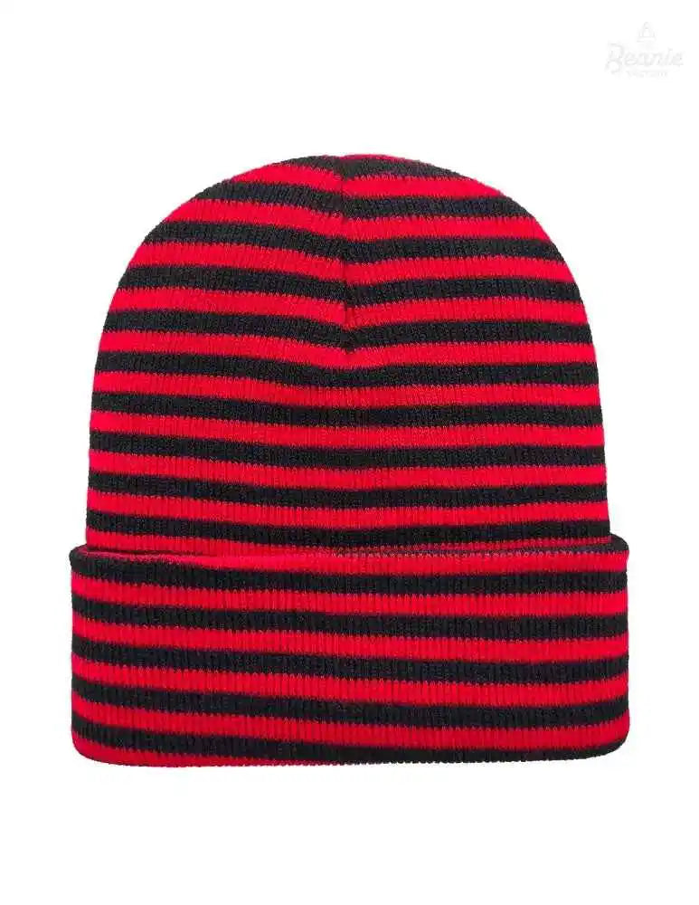 Cuffed Beanie - Circular knit  Winter Hat - Traditional - Roro - Black / Red The Beanie Factory Custom, Personlize 