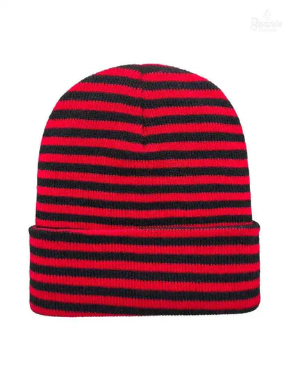 Cuffed Beanie - Circular knit  Winter Hat - Traditional - Roro - Black / Red The Beanie Factory Custom, Personlize 