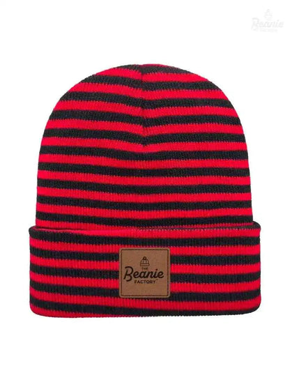 Cuffed Beanie - Circular knit  Winter Hat - Traditional - Roro - Black / Red The Beanie Factory Custom, Personlize 