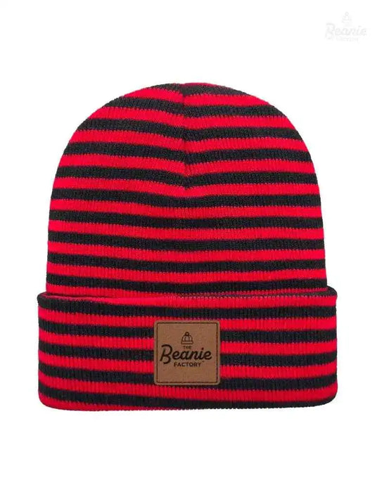 Cuffed Beanie - Circular knit  Winter Hat - Traditional - Roro - Black / Red The Beanie Factory Custom, Personlize 