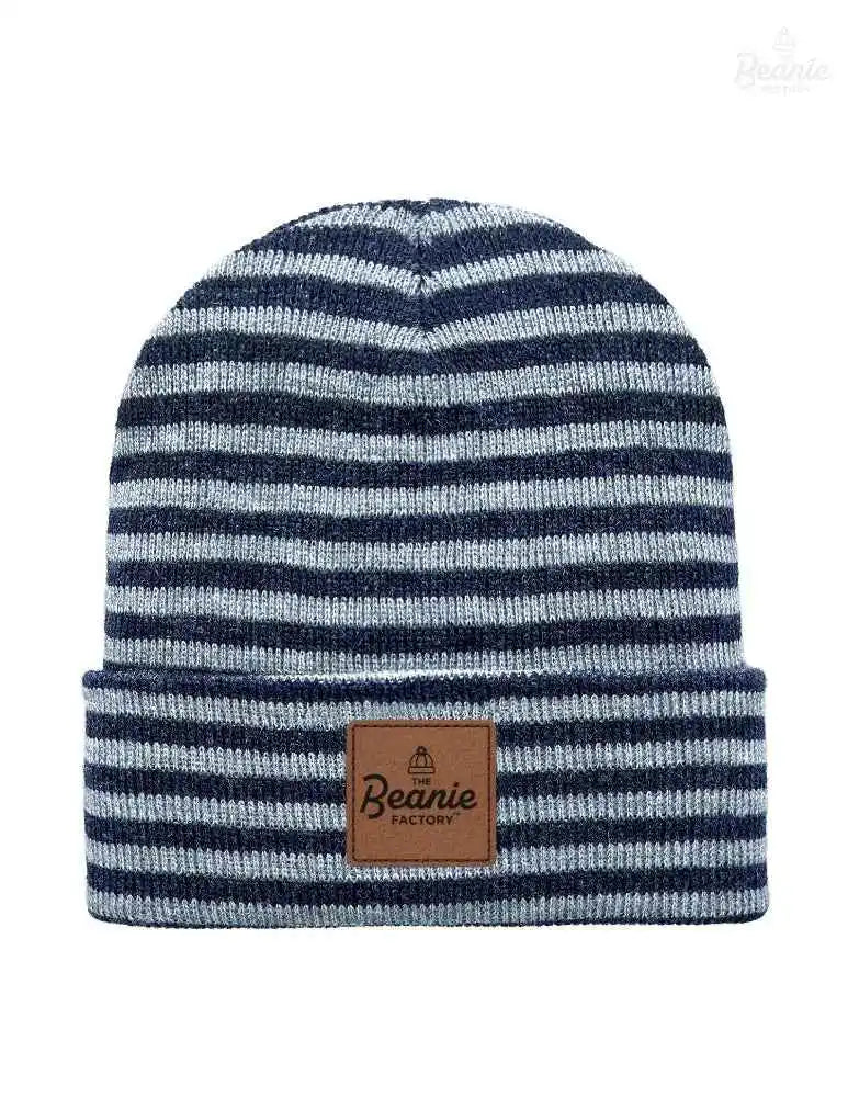 Cuffed Beanie - Circular knit  Winter Hat - Traditional - Roro - Gray / Denim The Beanie Factory Custom, Personlize 