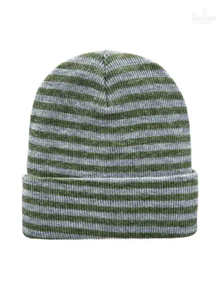 Cuffed Beanie - Circular knit  Winter Hat - Traditional - Roro - Gray / Green The Beanie Factory Custom, Personlize 