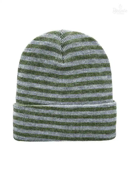 Cuffed Beanie - Circular knit  Winter Hat - Traditional - Roro - Gray / Green The Beanie Factory Custom, Personlize 