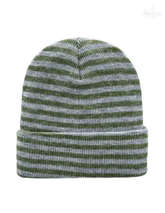 Cuffed Beanie - Circular knit  Winter Hat - Traditional - Roro - Gray / Green The Beanie Factory Custom, Personlize 