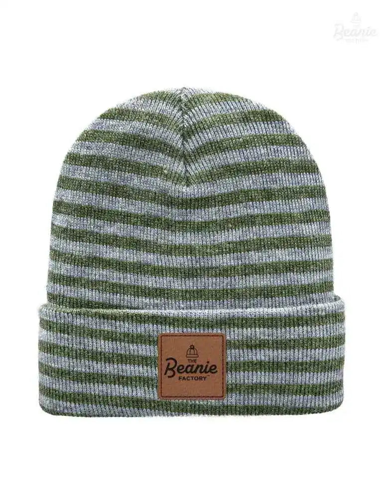 Cuffed Beanie - Circular knit  Winter Hat - Traditional - Roro - Gray / Green The Beanie Factory Custom, Personlize 